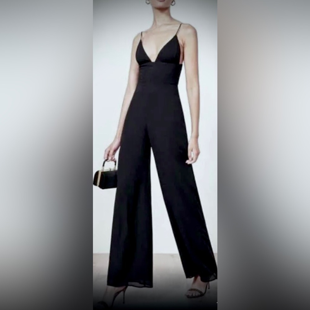 Reformation Fresca Jumpsuit Revealing Plunging Neckline Wide Legs Black size M